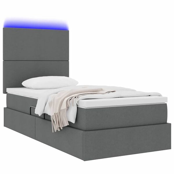 vidaXL Opbergbed met LED met matras Donkergrijs 90 x 200 cm Polyester