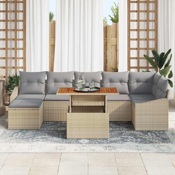 vidaXL Tuin Eetset met kussen 8 pcs Beige en Grijs