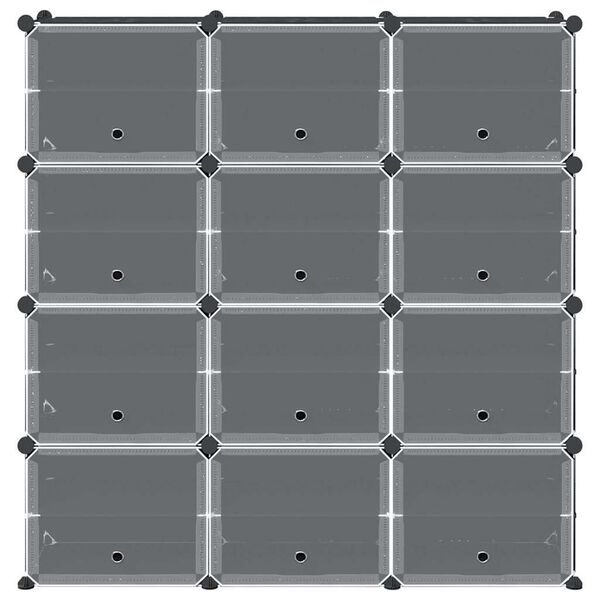 vidaXL Opbergmeubel met 12 vakken en deuren polypropeen zwart