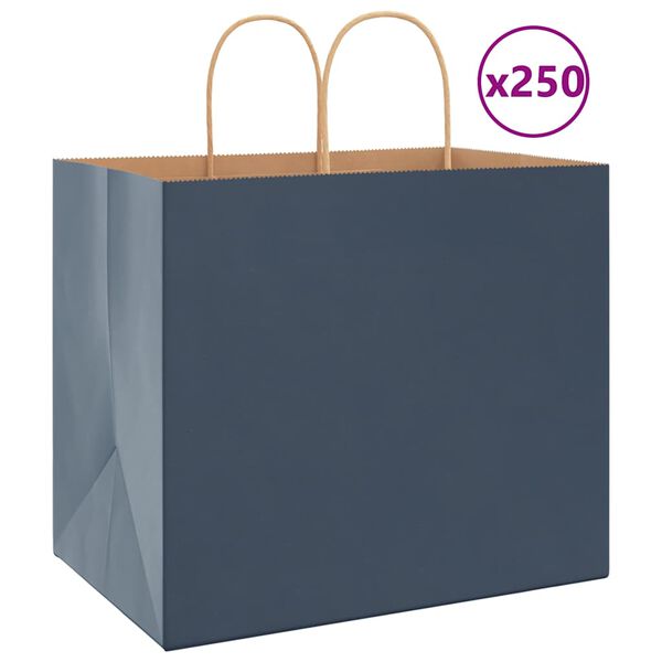 vidaXL Papieren zakken 250 st met hengsels 32x22x28 cm blauw