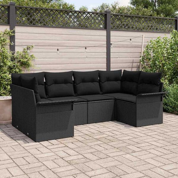 vidaXL Tuin Sofa Set met kussen met opslag 6 pcs Zwart Poly riet
