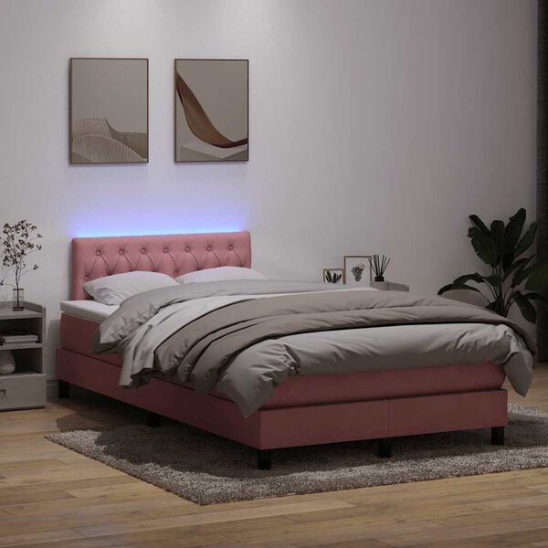 vidaXL Boxspring met matras en LED fluweel roze 120x210 cm