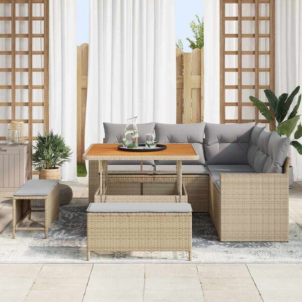vidaXL Tuinbankenset 8 pcs Beige poly rattan