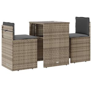 vidaXL 3-delige Bistroset met kussens poly rattan beige