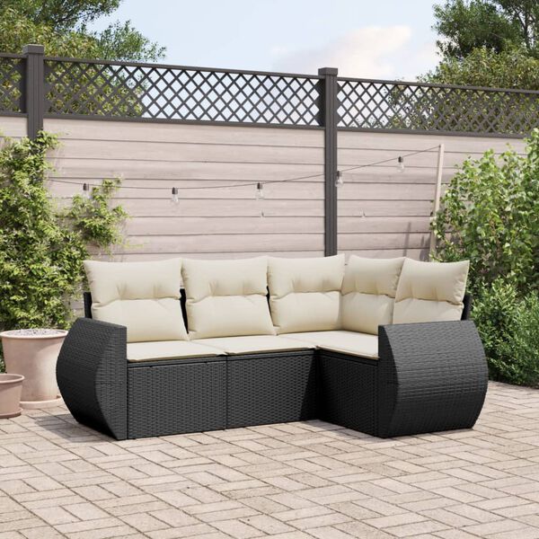 vidaXL 4-delige Loungeset met kussens poly rattan zwart
