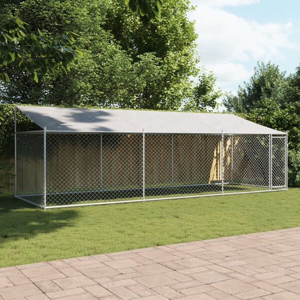 vidaXL Hondenhok met dak en deur 6x2x2 m gegalvaniseerd staal grijs