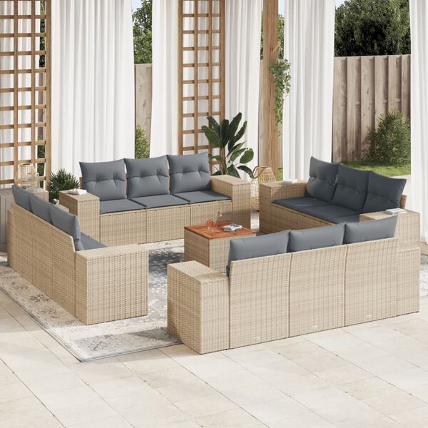 vidaXL 13-delige Loungeset met kussens poly rattan beige