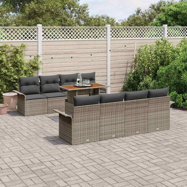 vidaXL Tuinbankenset met kussen 7 pcs Grijs poly rattan