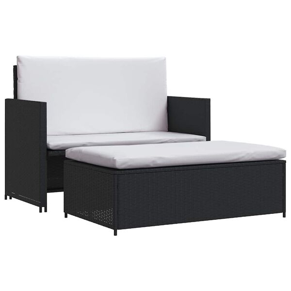 vidaXL 2-delige Loungeset met kussens poly rattan zwart