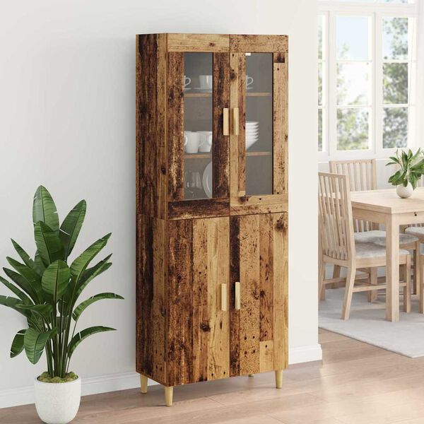vidaXL Hoge kast Oud Hout 69,5 x 34 x 180 cm Geengineerd Hout en Glas