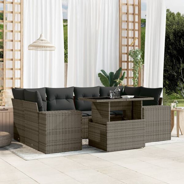 vidaXL 7-delige Loungeset met kussens poly rattan grijs