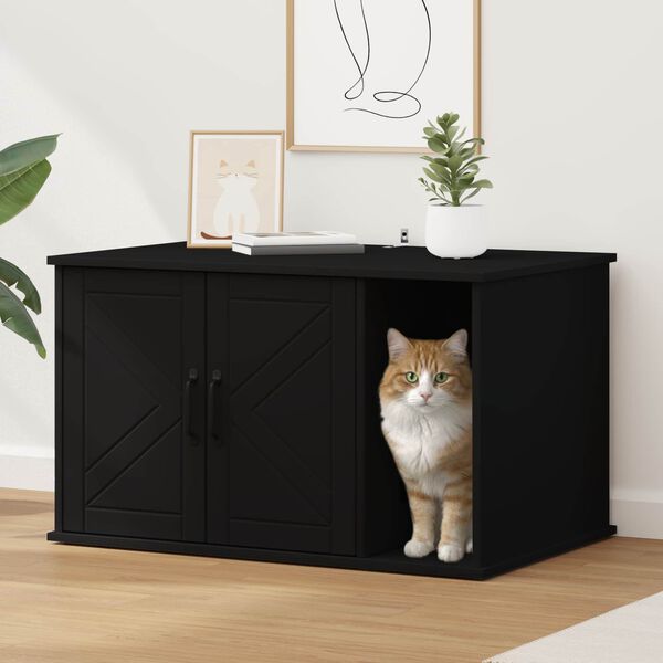 vidaXL Kattenhuis Zwart 85 x 55 x 50 cm Bewerkt hout