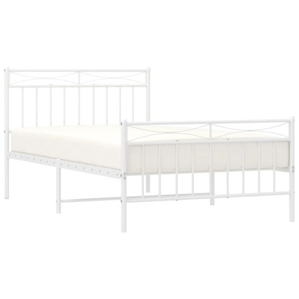 vidaXL Bedframe met hoofd- en voeteneinde metaal wit 107x203 cm