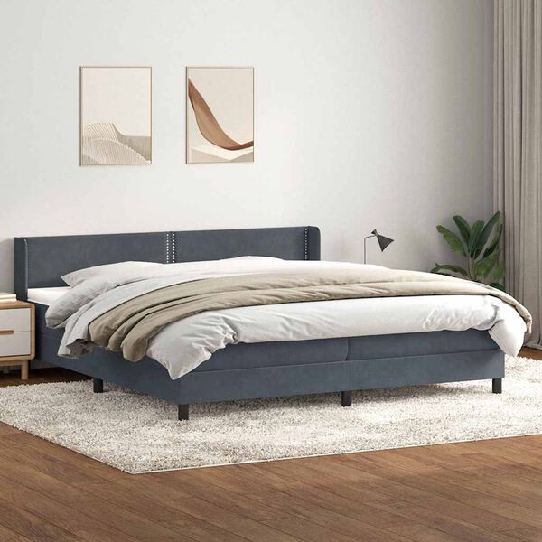 vidaXL Boxspring met matras fluweel donkergrijs 200x210 cm