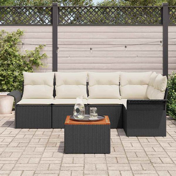 vidaXL Tuinbankenset met kussen 6 pcs Zwart poly rattan
