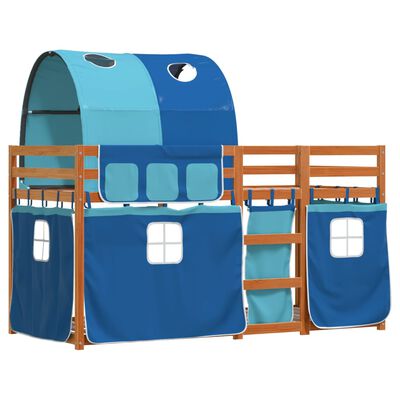 vidaXL Stapelbed met gordijnen 75x190 cm massief grenenhout blauw