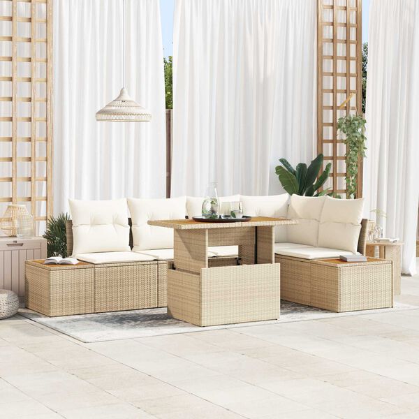 vidaXL Tuin Sofa Set met opslag 6 pcs Beige Poly riet