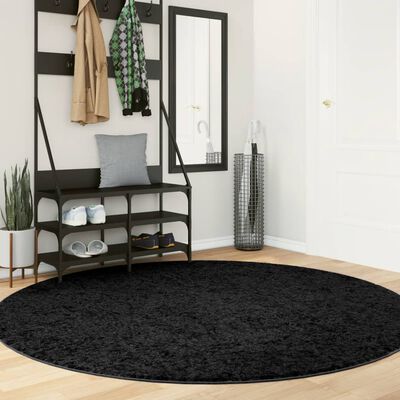 vidaXL Vloerkleed PAMPLONA shaggy hoogpolig modern Ø 200 cm zwart