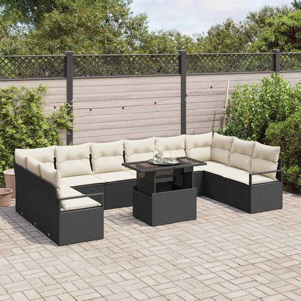 vidaXL Tuin Sofa Set met kussen 11 pcs Zwart en cr&egrave;me poly rattan
