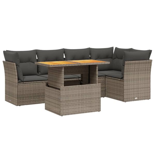 vidaXL 5-delige Loungeset met kussens poly rattan grijs