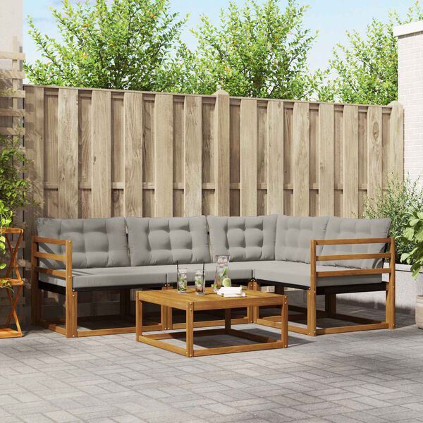 vidaXL Buiten bankenset met kussen 5 pcs Natuurlijk en Lichtgrijs