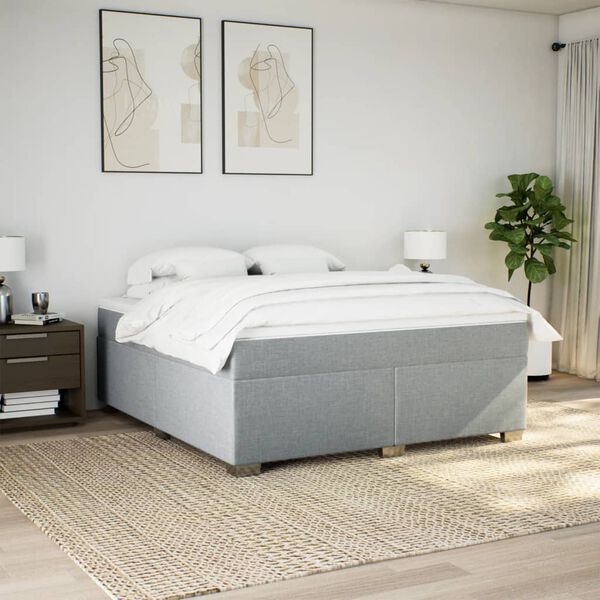 vidaXL Boxspring met matras stof lichtgrijs 200x200 cm