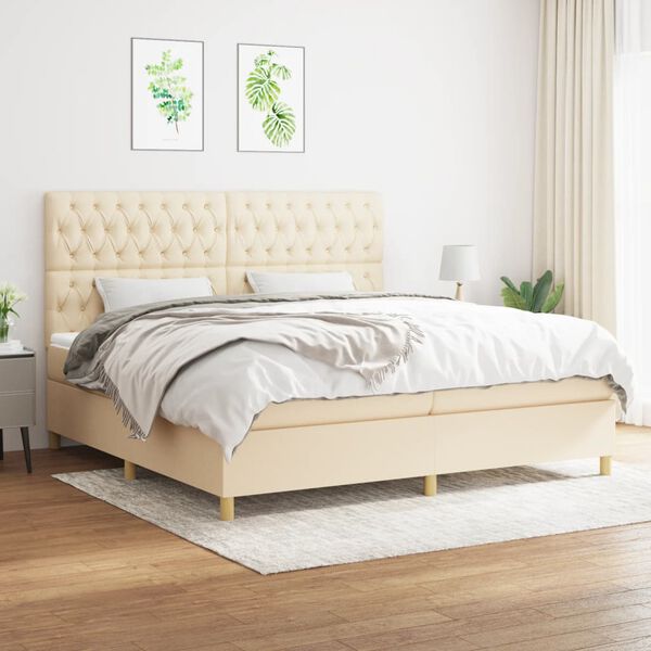 vidaXL Boxspring met matras stof crèmekleurig 200x200 cm