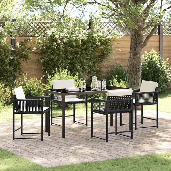 vidaXL Tuin eettafelset 5 pcs Zwart poly rattan