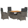 vidaXL 5-delige Tuinset met kussens poly rattan grijs
