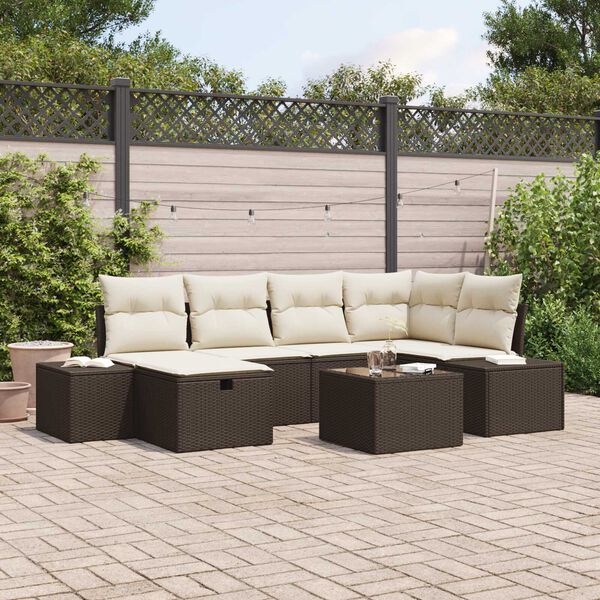 vidaXL Tuin Sofa Set met kussen 7 pcs Bruin poly rattan