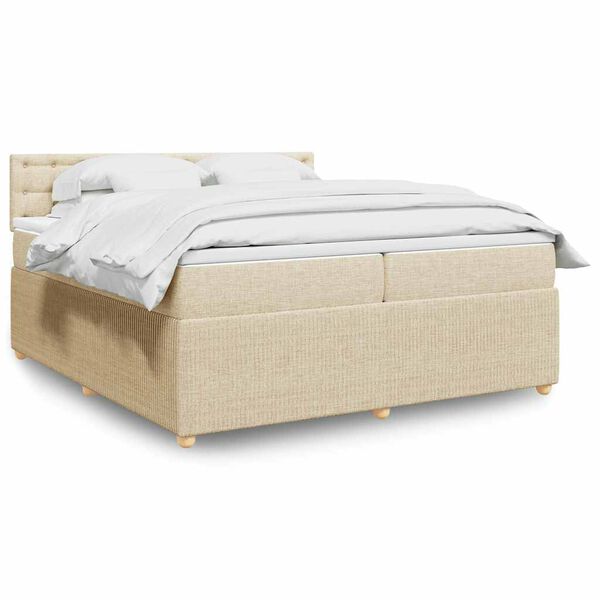 vidaXL Boxspring met matras stof cr&egrave;mekleurig 200x200 cm