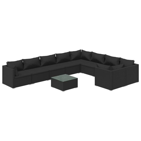 vidaXL 10-delige Loungeset met kussens poly rattan zwart
