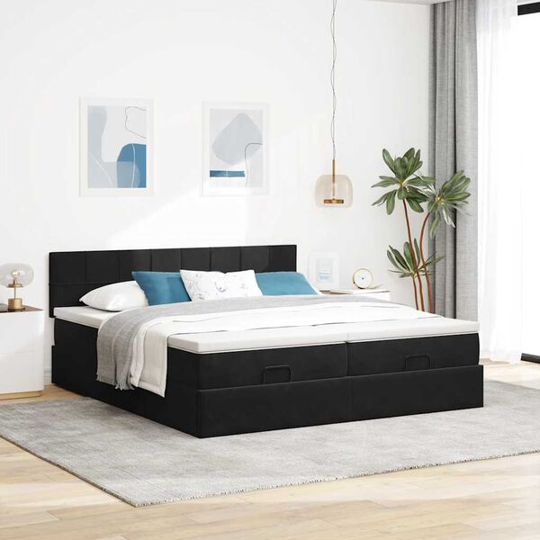 vidaXL Ottoman bed met matrassen en LED's 200x200cm fluweel zwart