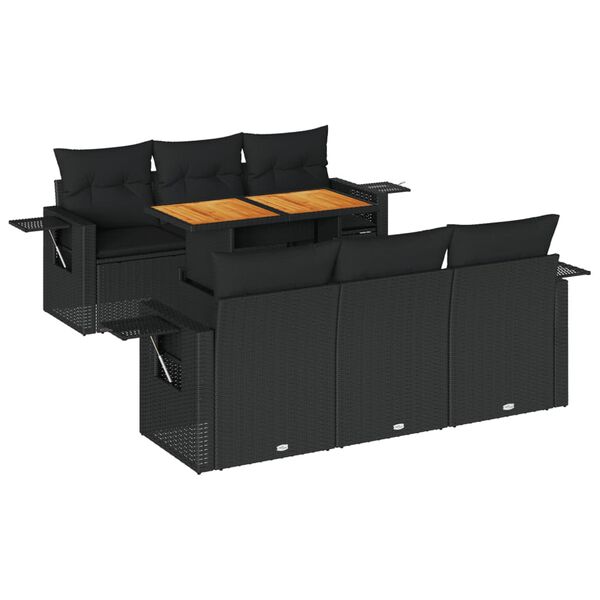 vidaXL 7-delige Loungeset met kussens poly rattan zwart