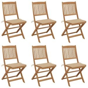vidaXL Opklapbare stoelen (6 stuks) met kussens, gemaakt van massief acaciahout