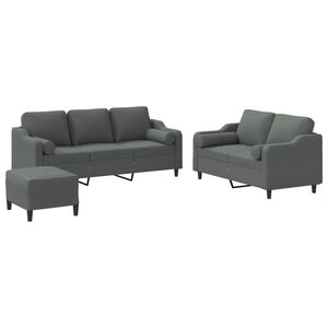 vidaXL 3-delige Loungeset met kussens stof donkergrijs