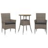 vidaXL 3-delige Tuinset met kussens poly rattan en acaciahout grijs