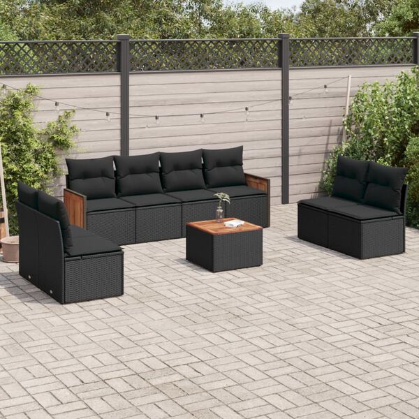 vidaXL 9-delige Loungeset met kussens poly rattan zwart