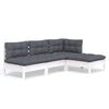 vidaXL 4-delige Loungeset met kussens grenenhout wit