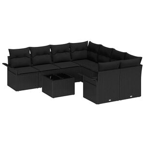 vidaXL Tuinbankenset met kussen met opslag 9 pcs Zwart poly rattan