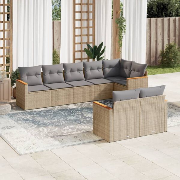 vidaXL 8-delige Loungeset met kussens poly rattan gemengd beige