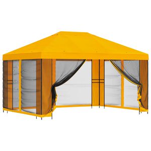 vidaXL Tuin Gazebo met Zijwanden 4 &times; 3 m Geel Polyester en staal