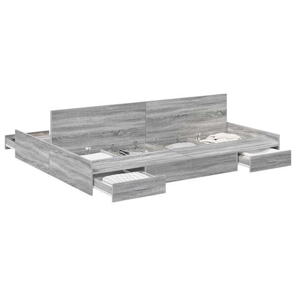 vidaXL Opbergbedframe met lade Grijs Sonoma 150 x 200 cm Bewerkt hout