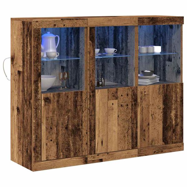 vidaXL LED Sideboard 3 pcs Oudhout 123 x 37 x 100 cm Bewerkt hout
