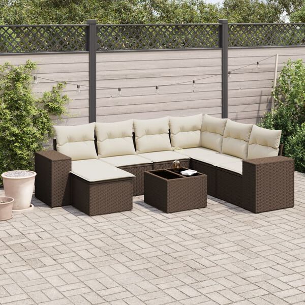 vidaXL 8-delige Loungeset met kussens poly rattan bruin