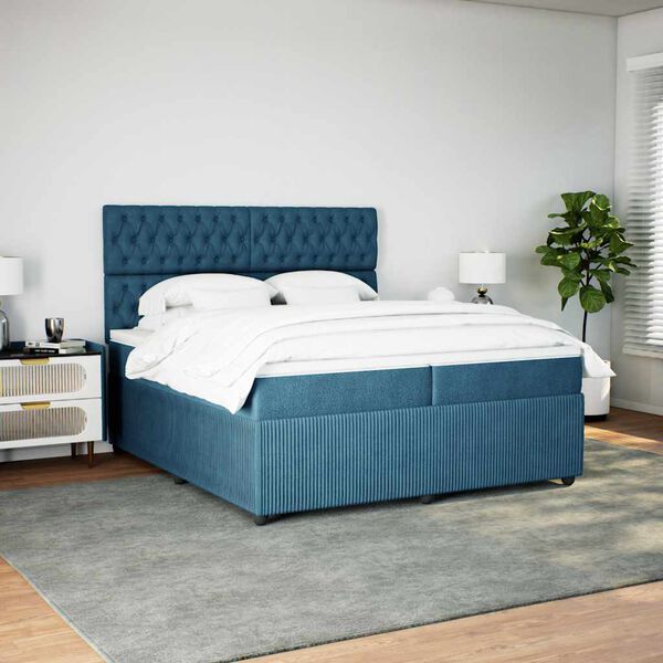 vidaXL Boxspring met matras fluweel donkerblauw 200x200 cm