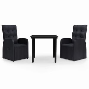 vidaXL 3-delige Tuinset met kussens zwart