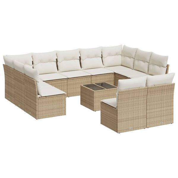 vidaXL 12-delige Loungeset met kussens poly rattan beige