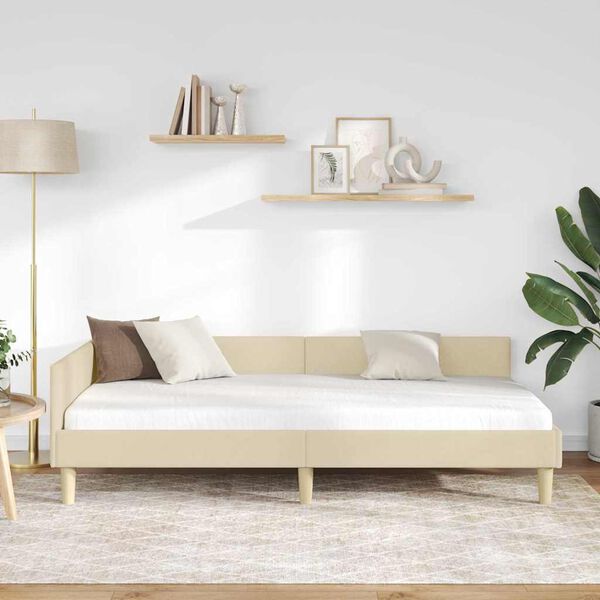 vidaXL Hoekbedframe met hoofdeinde Crème 90 x 190 cm Stof