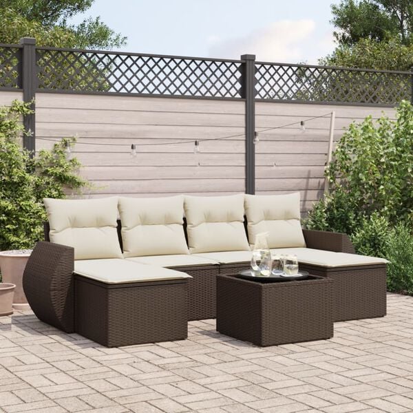 vidaXL 7-delige Loungeset met kussens poly rattan bruin